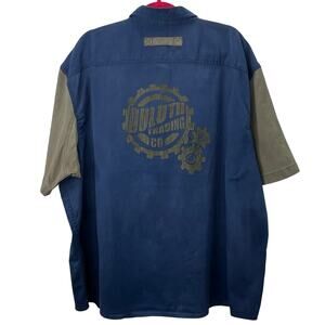 Duluth Trading Work Shirt XXL Button Down Men Blue Olive Short Sleeve Gears
